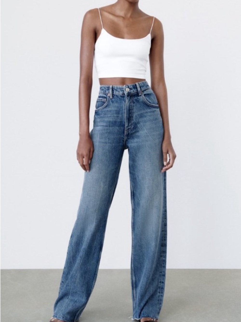 Zara High-Waist Wide-Leg Jeans in Blue Denim